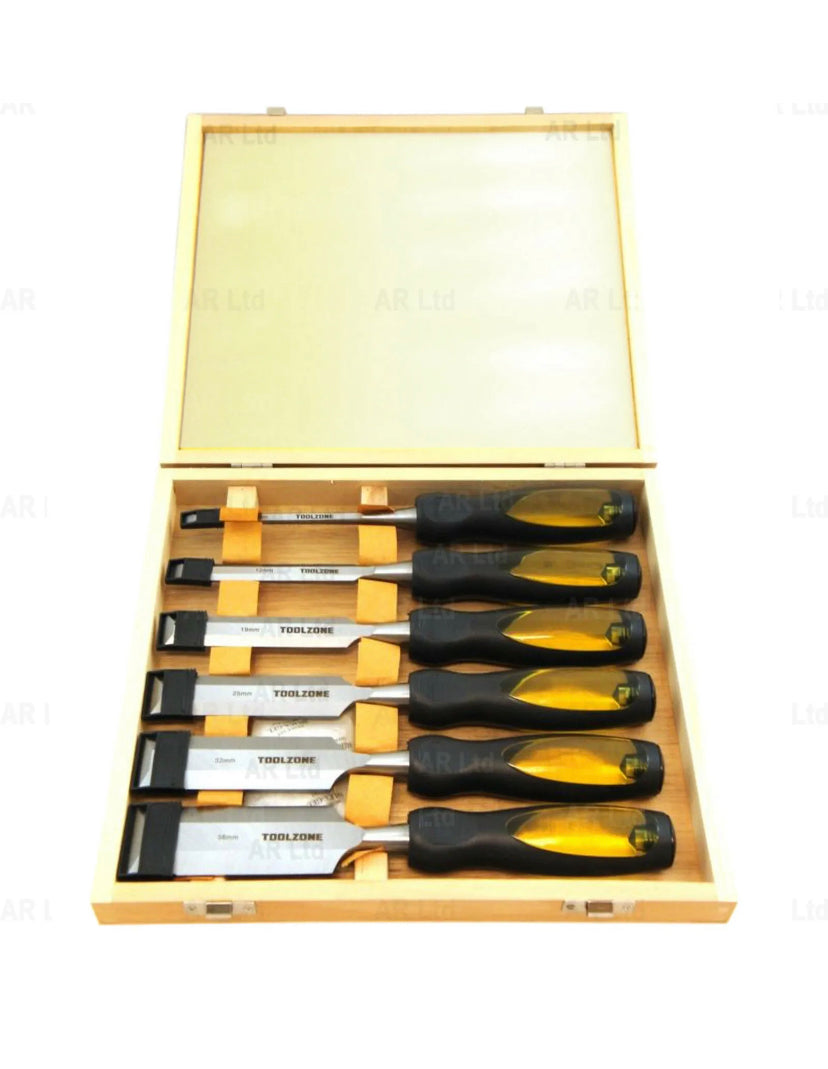 Professional Wood Chisel Set. 6 Woodworking Carpentry Bevel Edge Carving Chisels