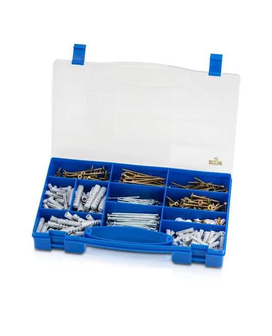 Sequal 560 Piece Assorted Screws, Wall Plugs And Nails With Compartment Box