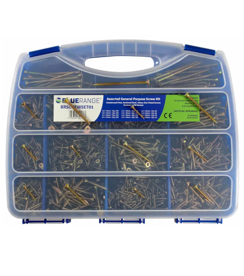 Premium Wood Screws Assorted Pack - Quality Trade Kit of 1700 Chip Board Screws