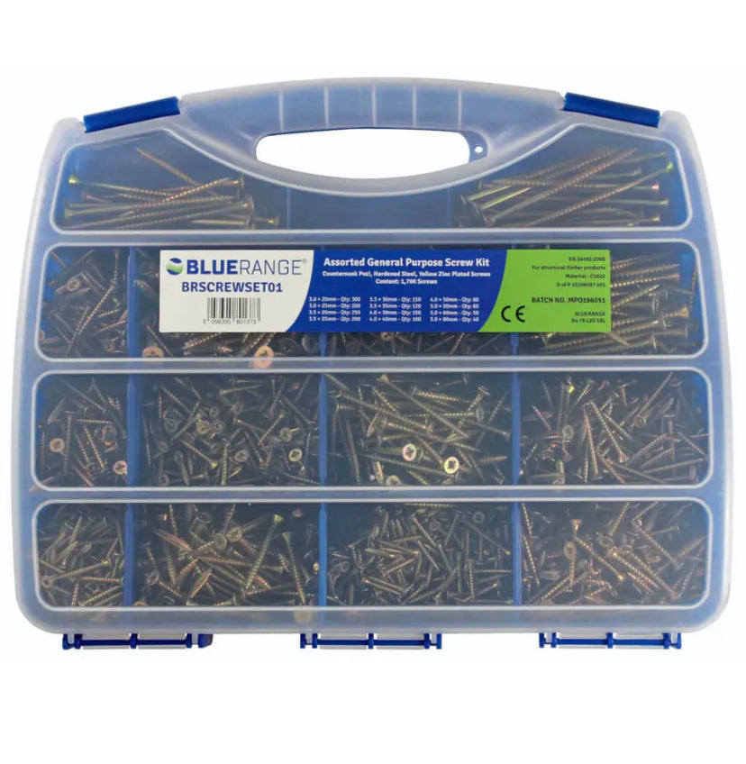 Premium Wood Screws Assorted Pack - Quality Trade Kit of 1700 Chip Board Screws