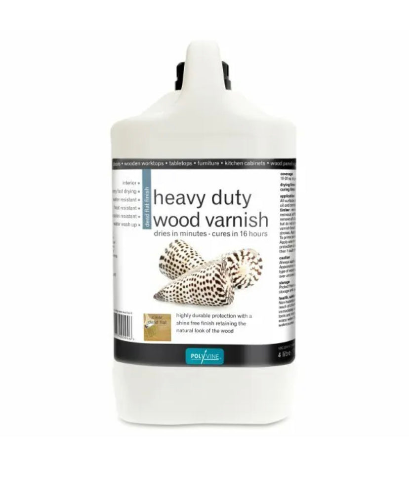 Polyvine Heavy Duty Interior Wood Varnish Dead Flat 4LT 1LT 500ML